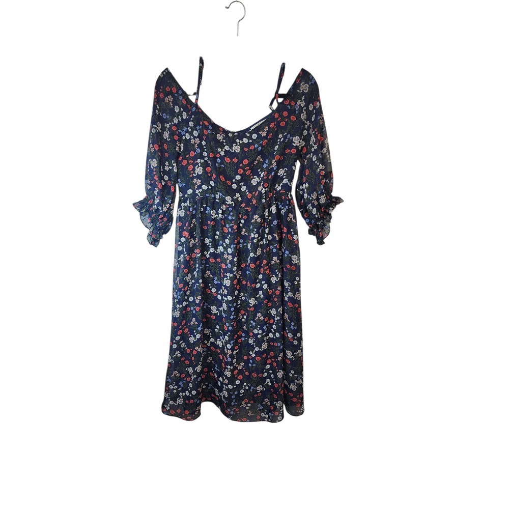 DODO Floral Print Midi Dress Womens Small Cold‎ Shoulder Cottagecore